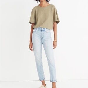 33- Madewell EUC Tan Short Sleeve Top Size Large. 100% Cotton. Pit to pit 21”